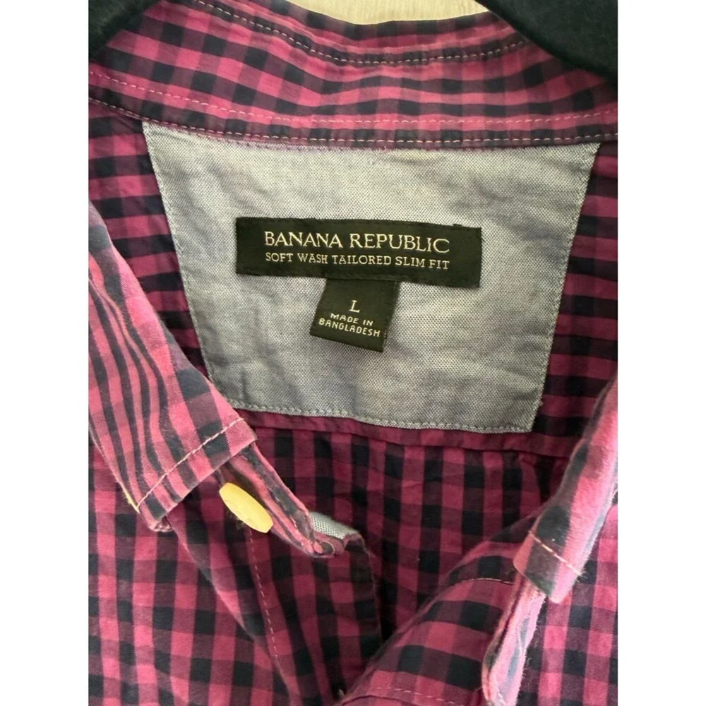 Banana Republic Purple and Black Check Button-Down Shirt Size L